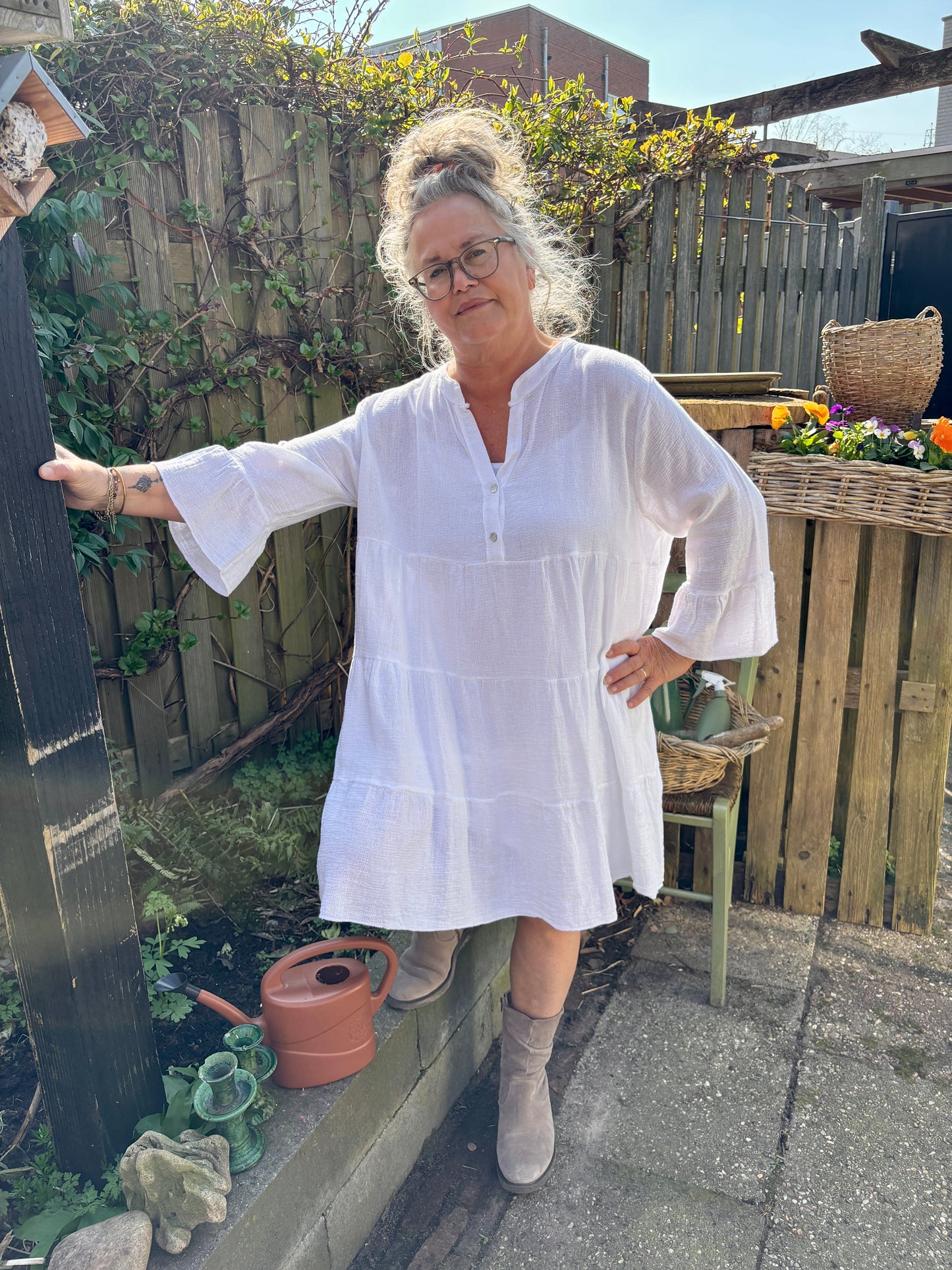 Linnen white lange mouw