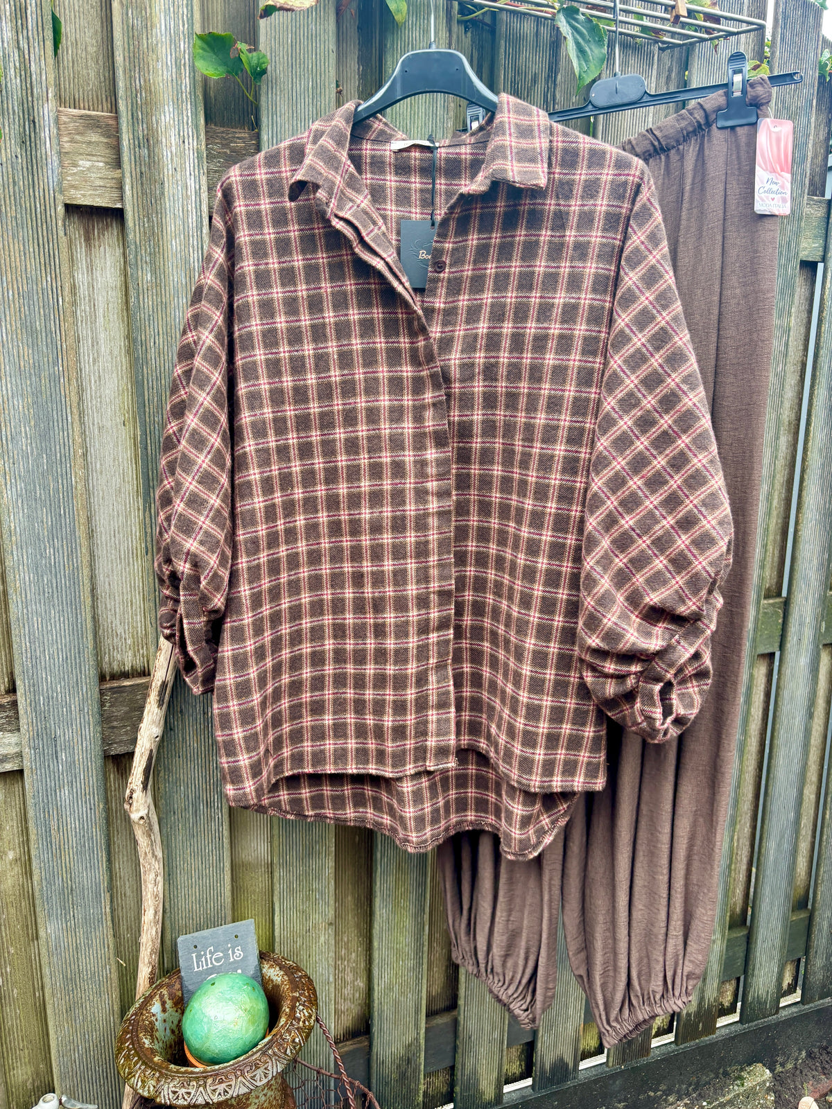 Flanellen blouse pofmouw