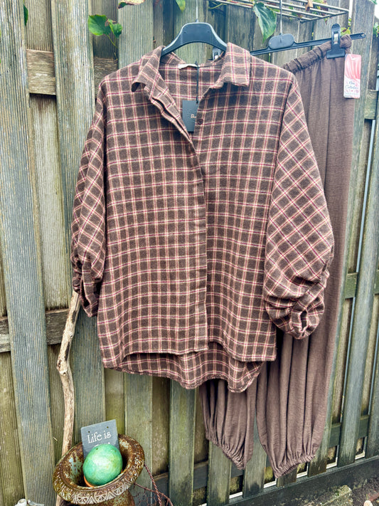 Flanellen blouse pofmouw